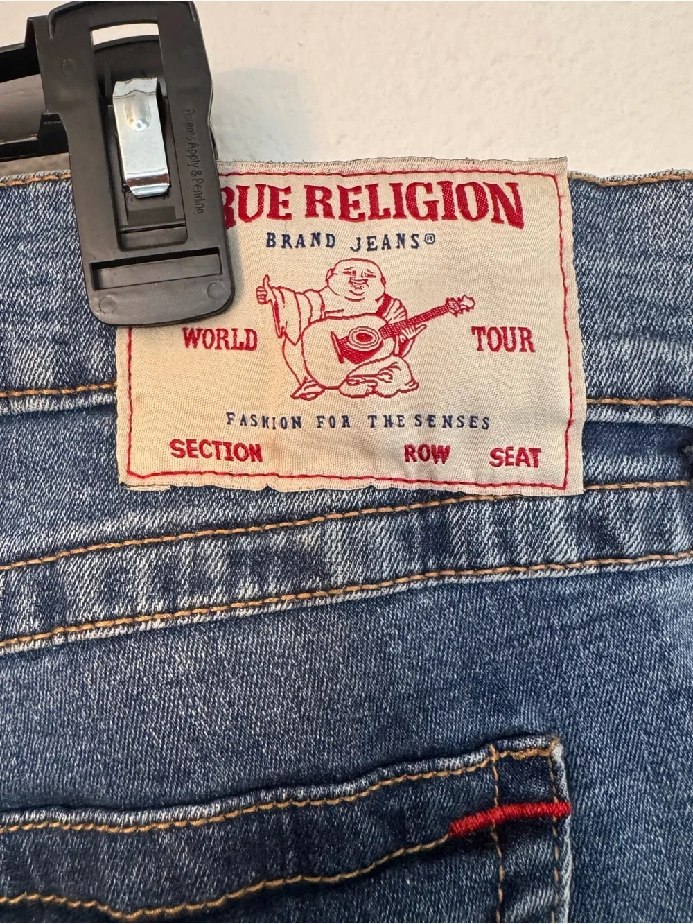 True Religion Denim Jeans in Medium Blue with Red Trim